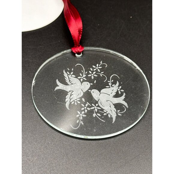 Vtg Avon glass Christmas ornament etched doves rough edges 1980s XMAS READ - Picture 7 of 16